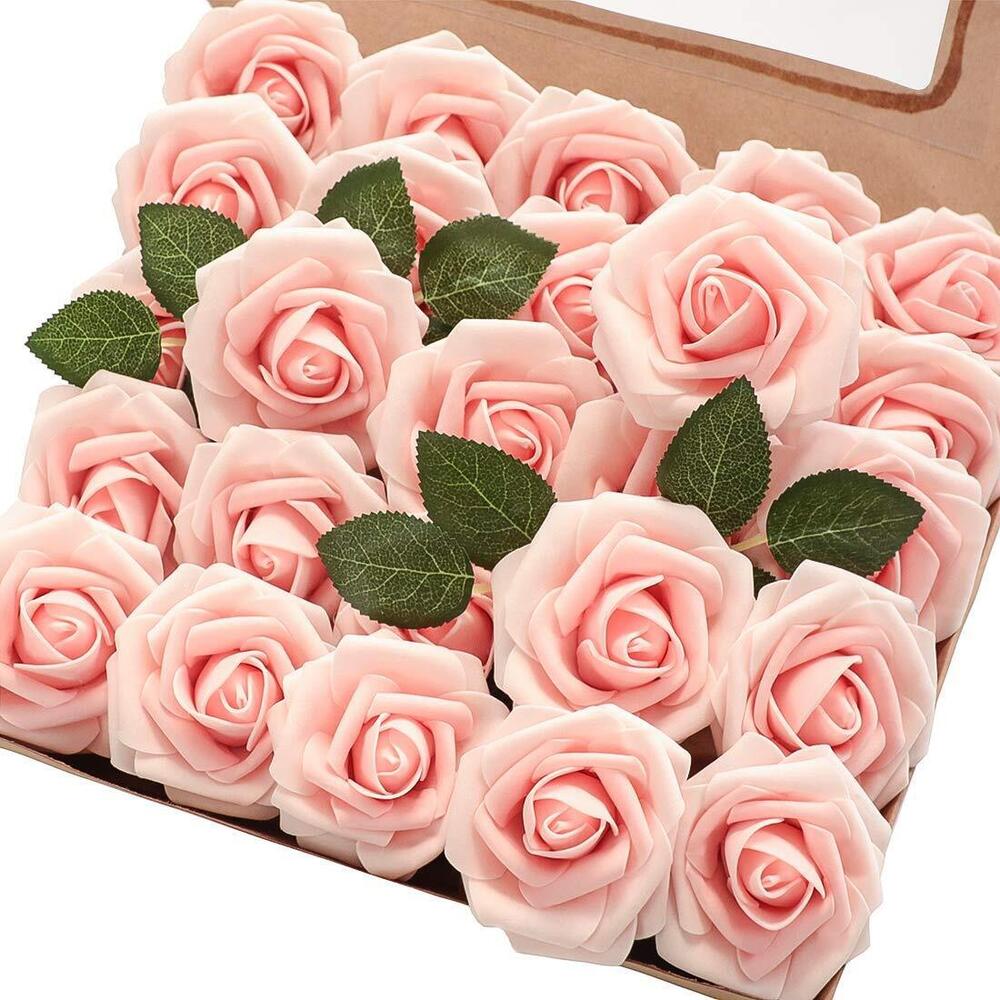 1076 Artificial Flowers 50pcs Real Looking Blush Heirloom Foam Roses